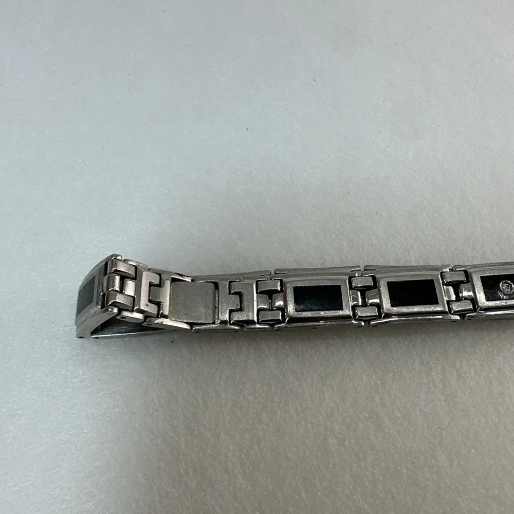Men's Stainless Steel Link Bracelet Black Inlay Silver Tone 8.5